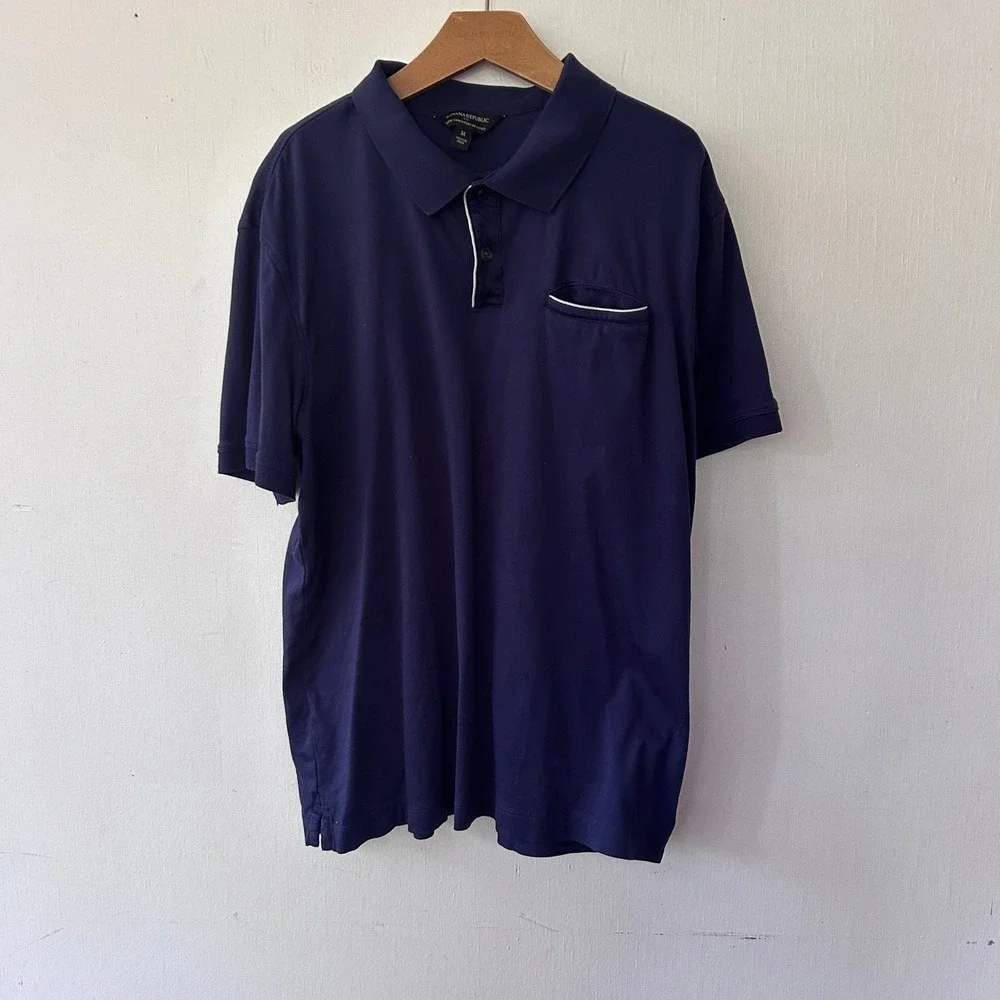 Banana Republic Luxe Touch Performance Polo Mens Medium Blue Preppy Academia